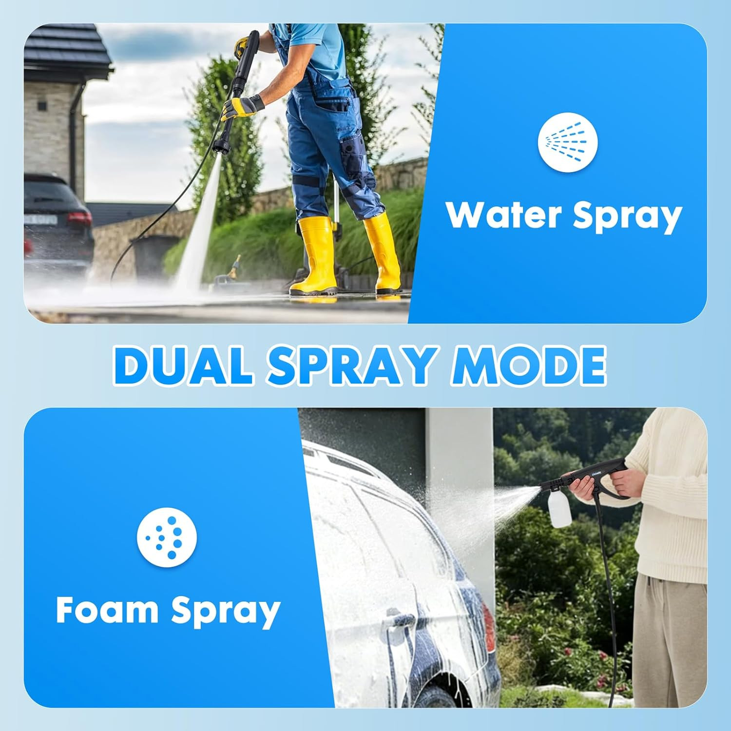 Cordless Portable Pressure Washer, 1200 PSI, 6 Nozzles, 3.4 Gallon Tank