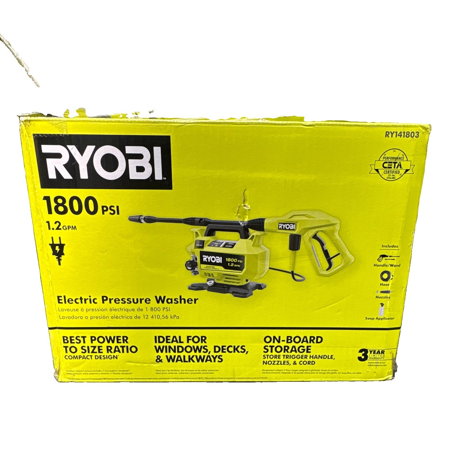 RYOBI 1800 PSI 1.2 GPM Cold Water Corded Electric Pressure Washer RY141803