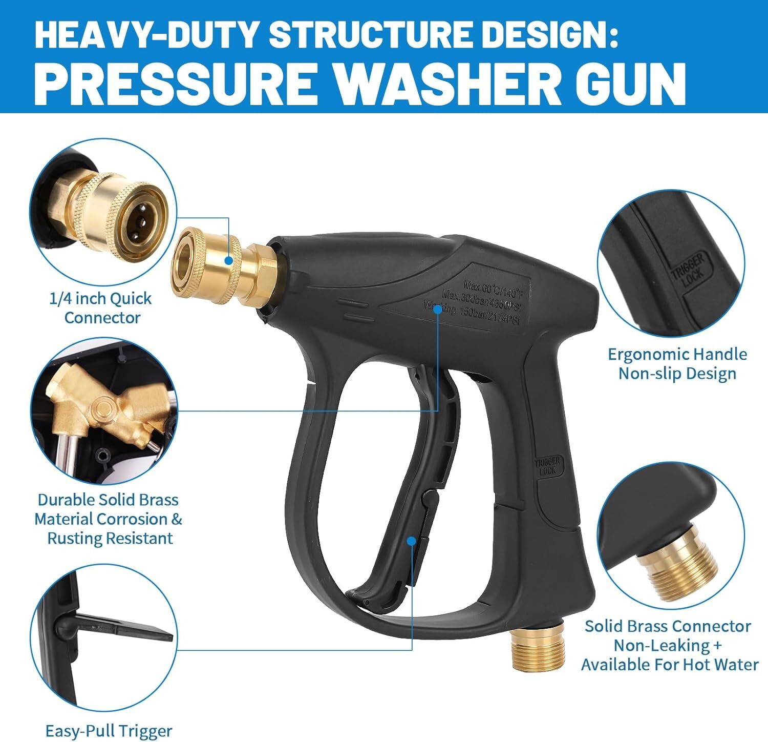 High Pressure Foam Cannon Gun With 5 Nozzle Tips For Pressure Washer 4500 Psi”