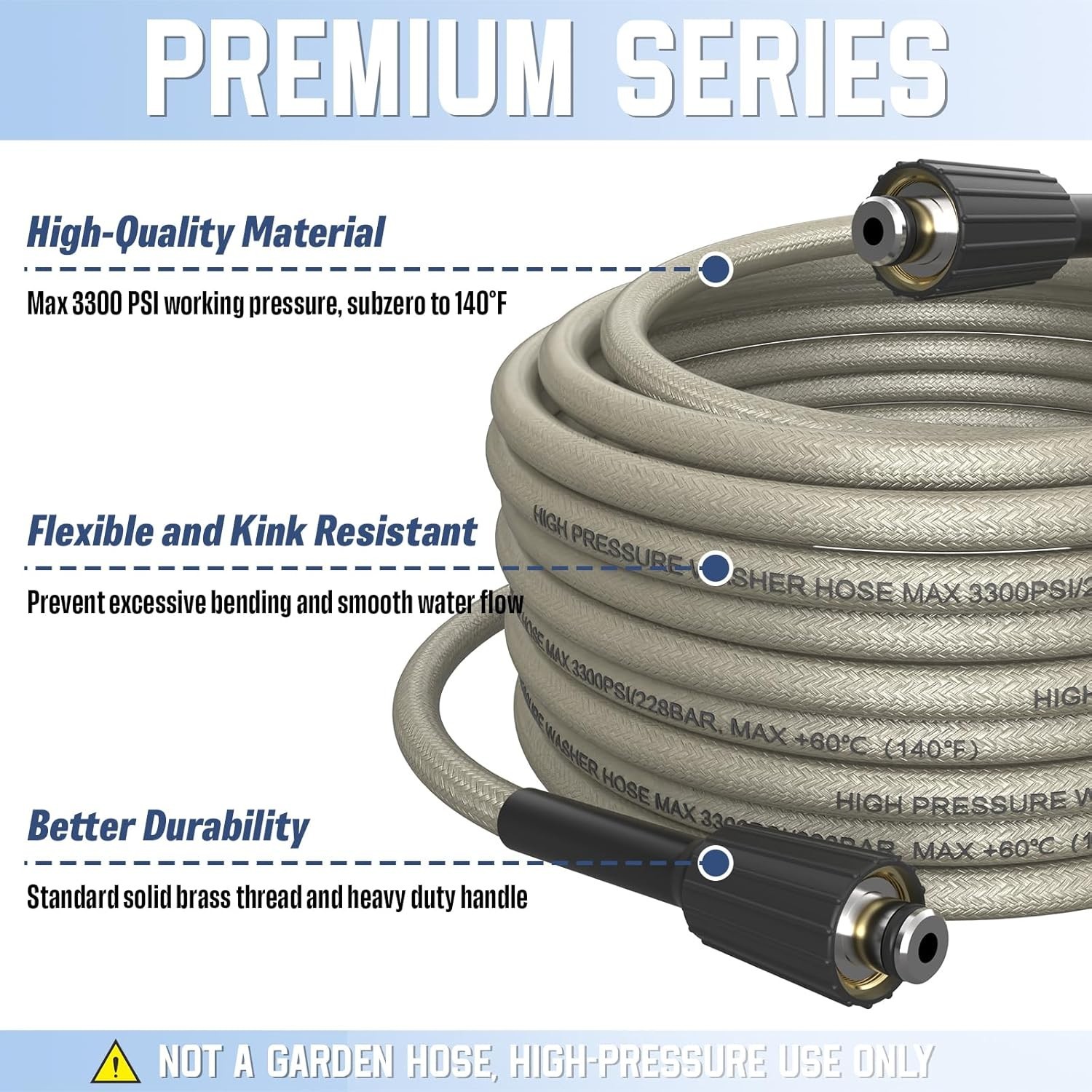 PVC Pressure Washer Hose 50 FT x 1/4″, Kink Resistant Power Washer Hose, High…