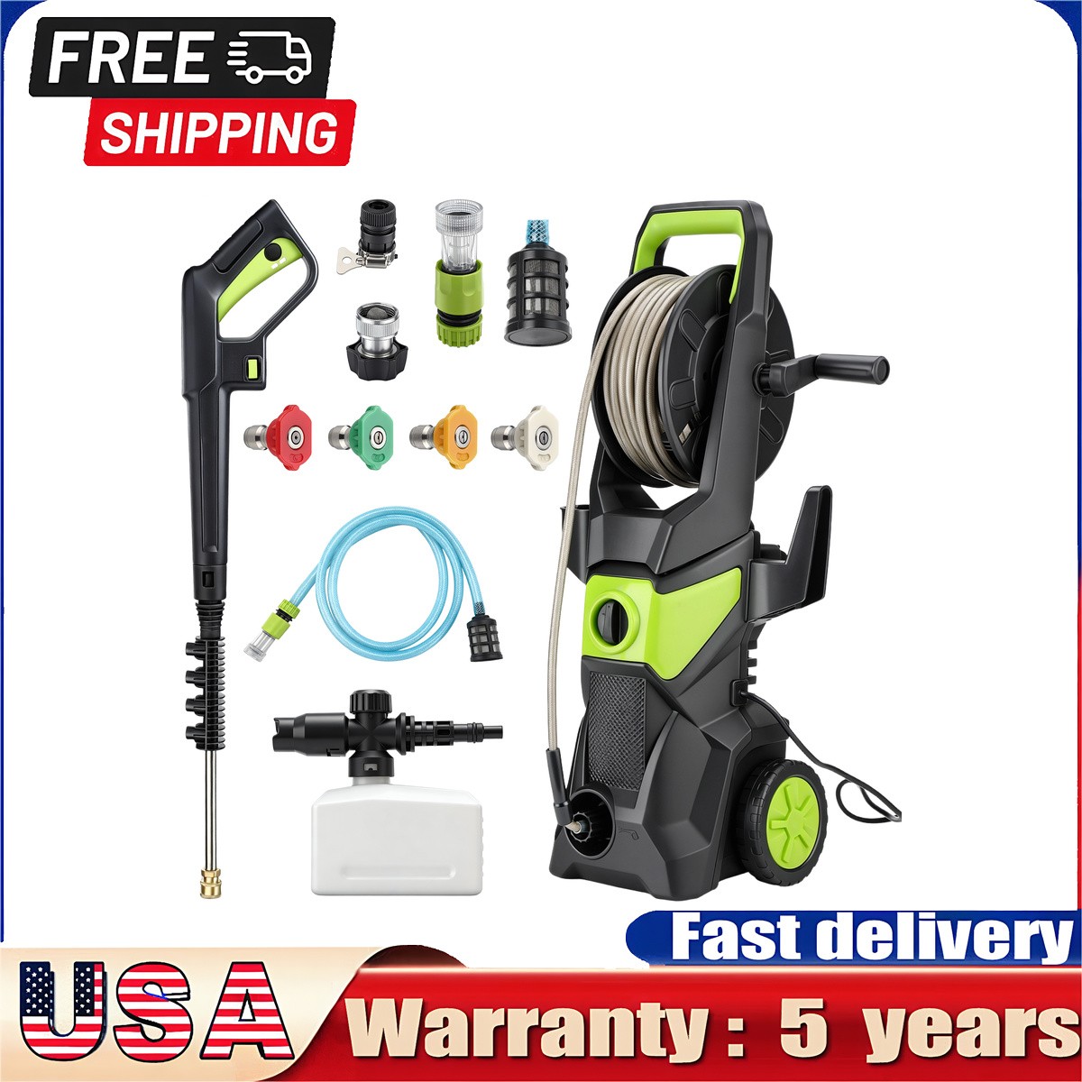 Electric High Pressure Washer 5000PSI 3.2GPM Power Washer With Hose Reel Portabl
