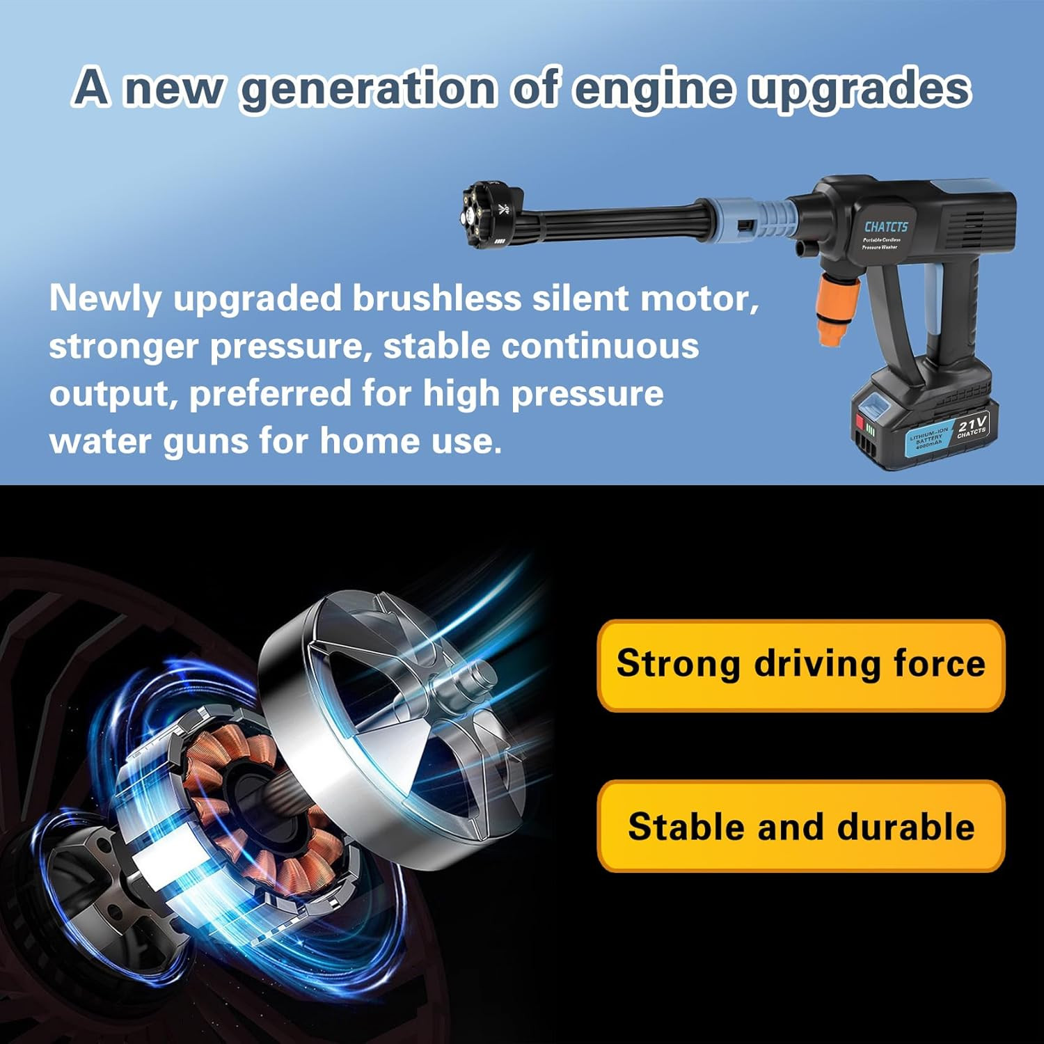 Portable Cordless Washer, Cordless Car Washer with 2 Batteries, 6 in 1 Nozzle, 5