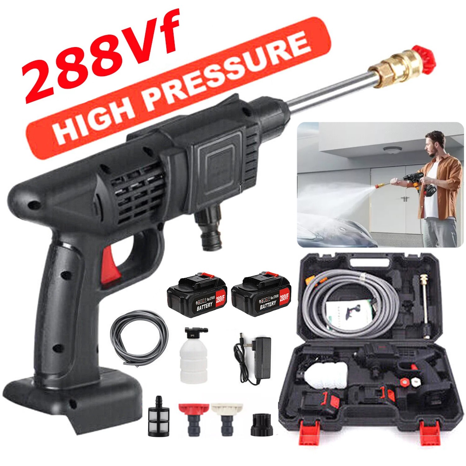 Portable Cordless Electric High Pressure Water Spray Gun Car Washer Cleaner Tool