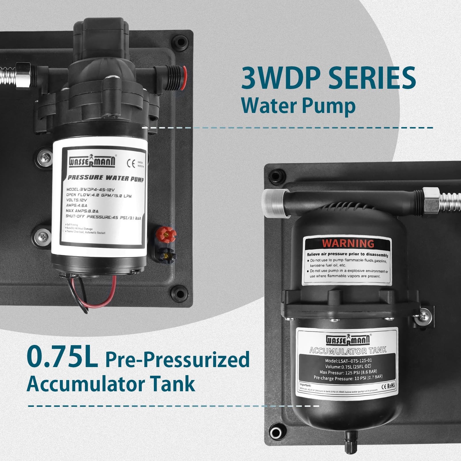 12V RV Water Pump and Accumulator Tank System, 4.0GPM 45PSI Self Priming Wate…