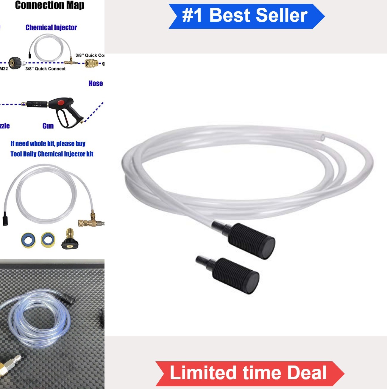 Pressure Washer Siphon Hose 10 Feet Chemical Injector Tubing 7mm ID with 2