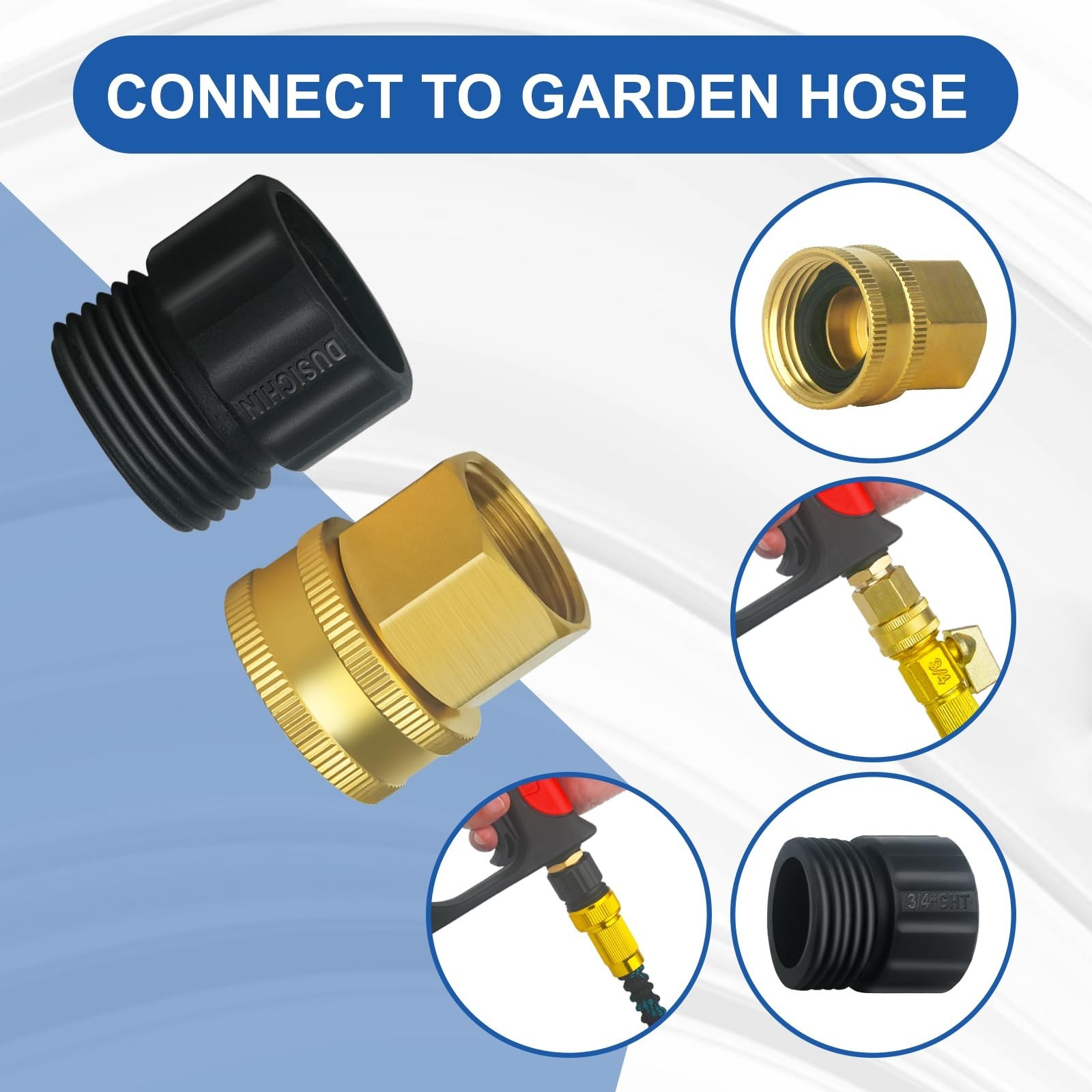 Pressure Washer Gun Adapter, 3/4″ GHT Male/Female to M22 Fitting, Garden Hose Co