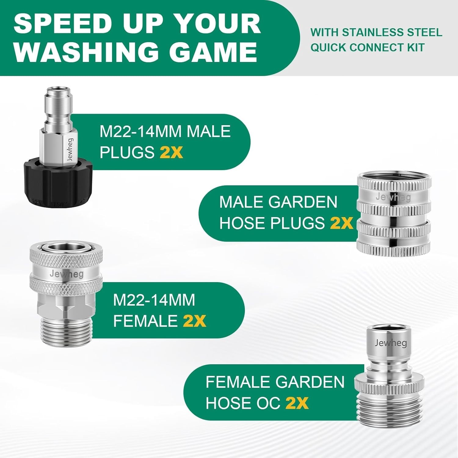 Stainless Steel 10-Piece Pressure Washer Quick Connect Set – M22 14mm & 3/8 Inch