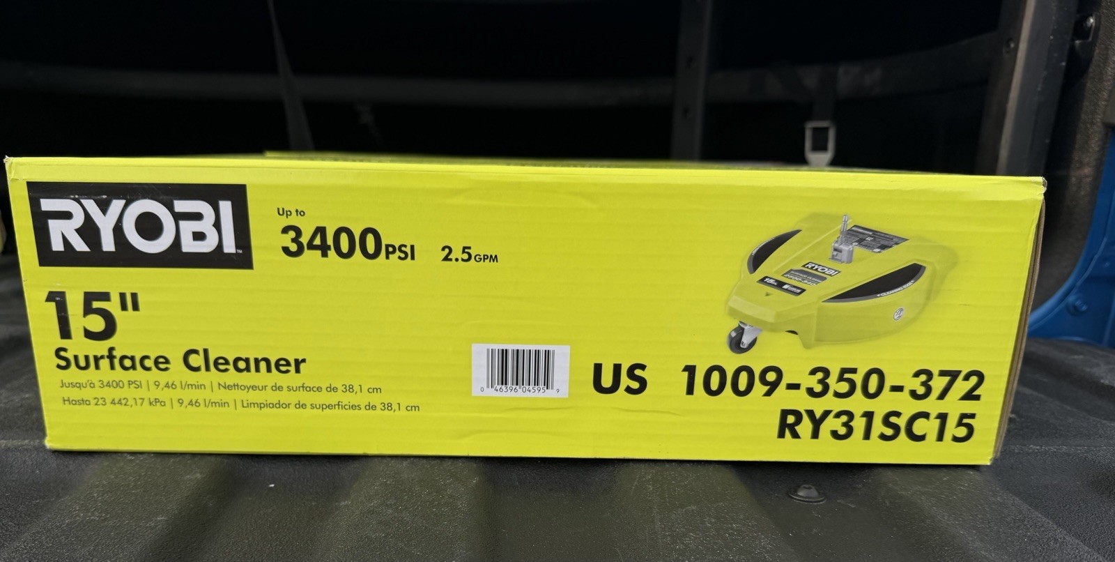 Ryobi 15 in. 3400 PSI Gas Pressure Washer Surface Cleaner with Caster Wheels New
