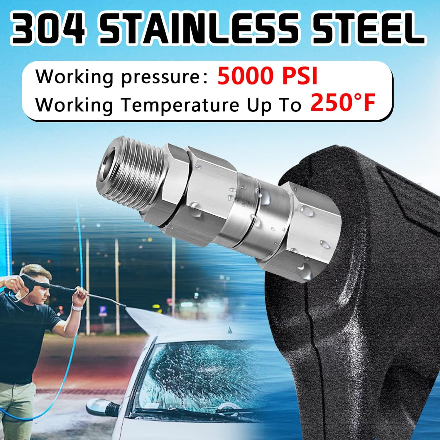 3/8 NPT Pressure Washer Swivel Fitting, anti Twist 3/8 Male to Female Stainless