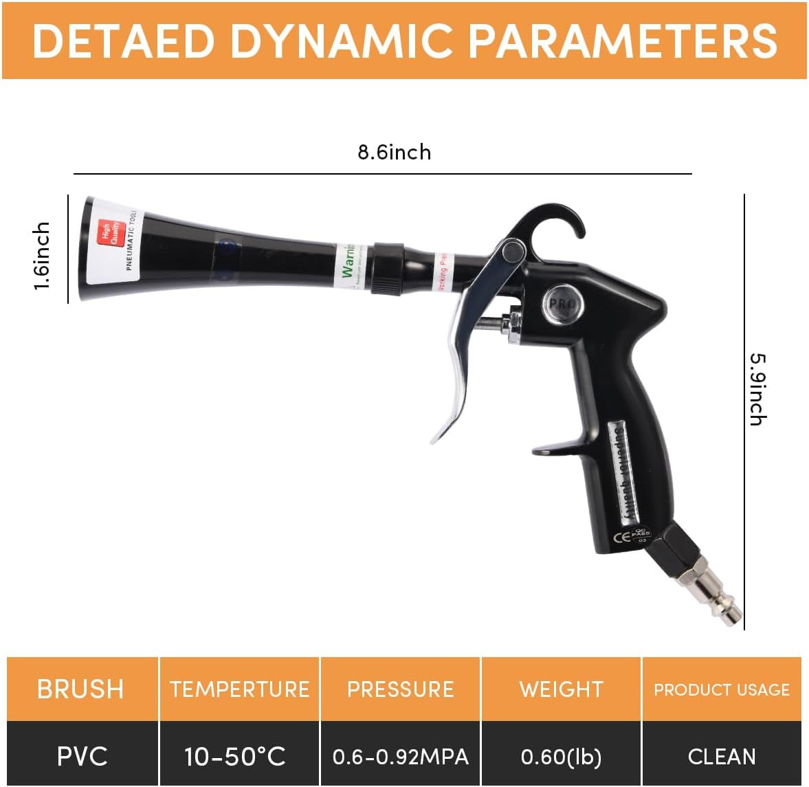 Tornado Air Blow Gun for Car Detailing – High Pressure Dry Cleaning Gun with Bra
