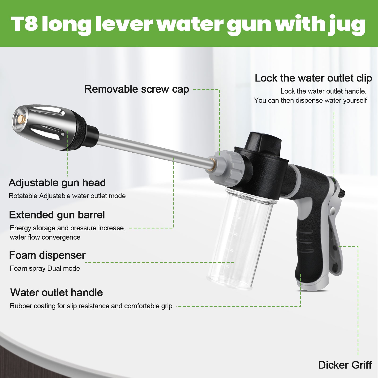 Multifunctional High-Pressure Car Wash Soap Water Gun Long-Pole Foam Canister