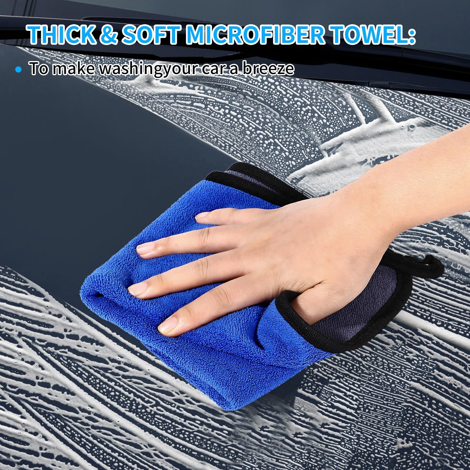 Wontolf 62” Car Wash Brush With Long Handle – Chenille Microfiber Mop Blue