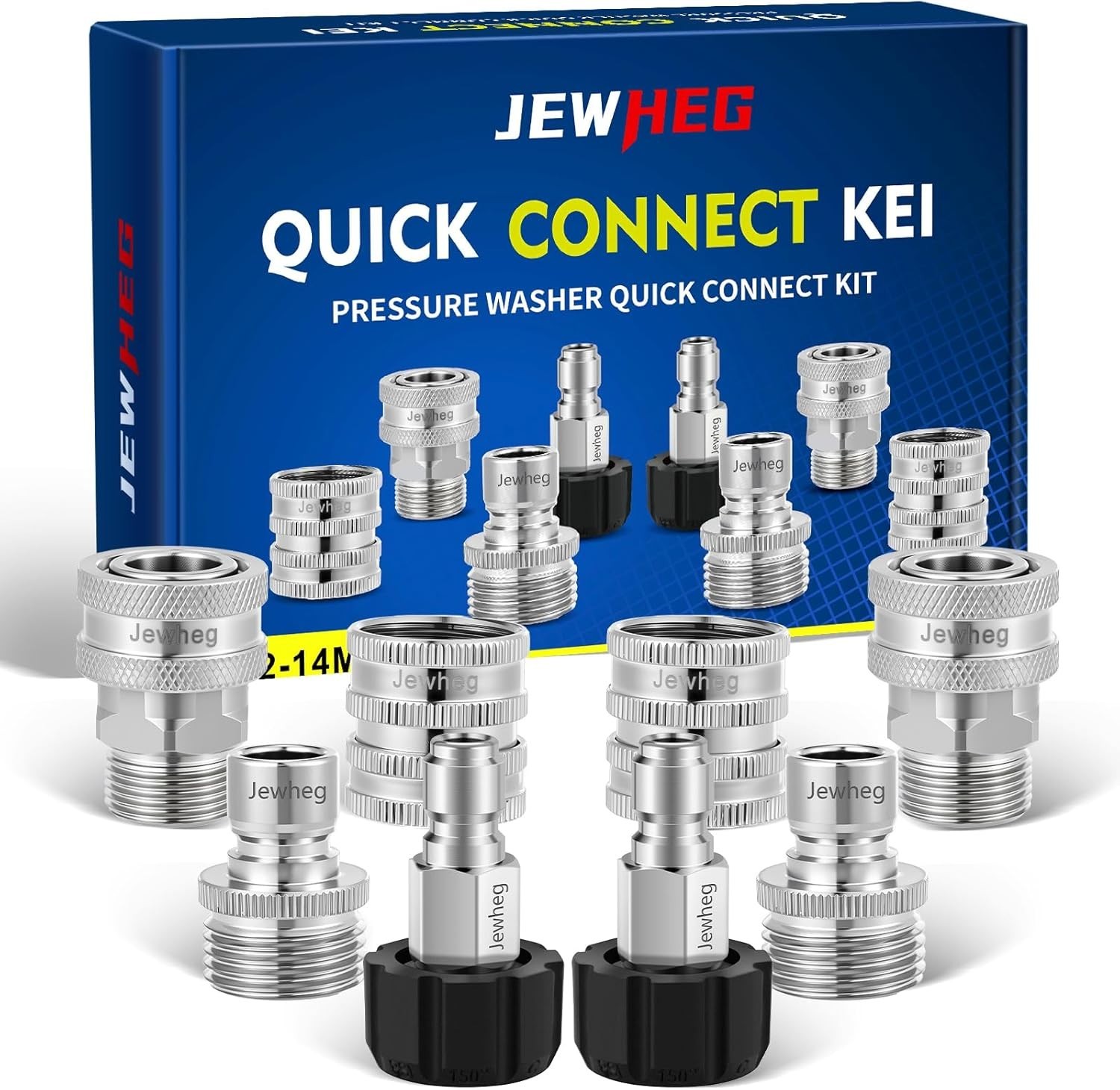 Stainless Steel 10-Piece Pressure Washer Quick Connect Set – M22 14mm & 3/8 Inch