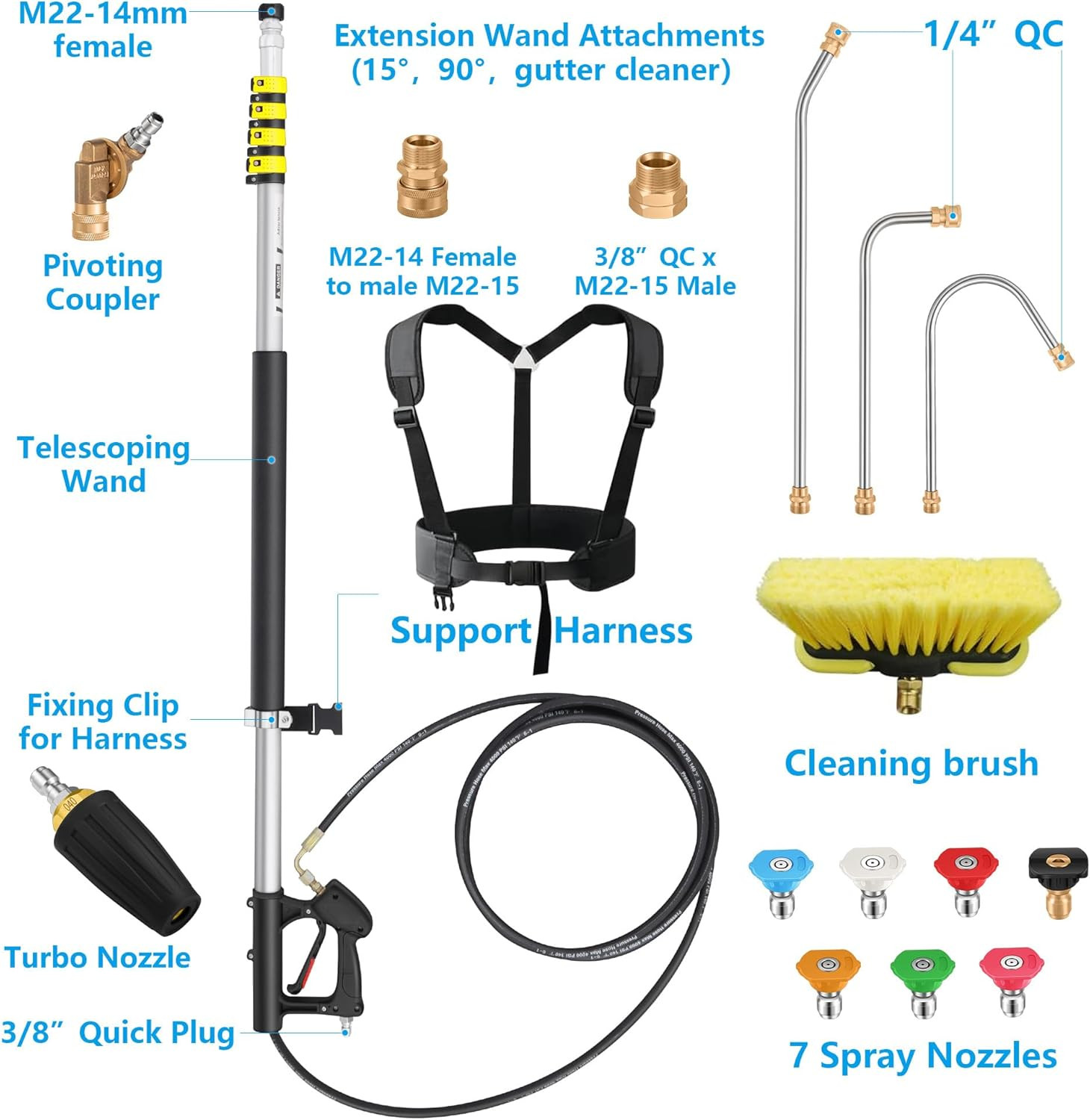 24FT Telescoping Pressure Washer Extension Wand, Power Washer Extension Wand, So