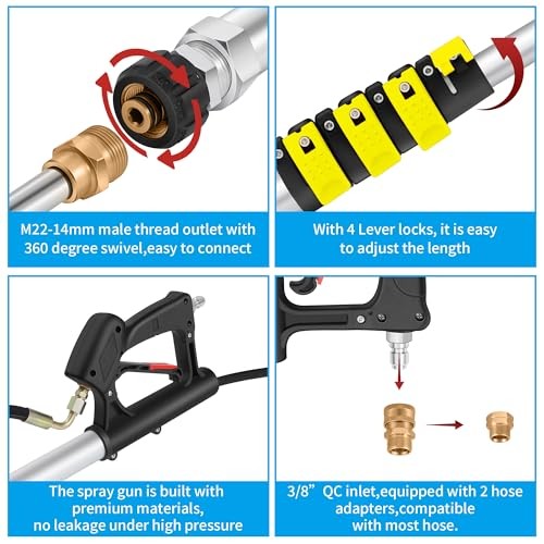 24 FT Telescoping Pressure Washer Extension Wand, Aluminum Power 24FT-HSE