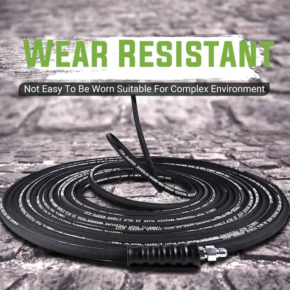 YAMATIC 4000PSI Flexible Pressure Washer Hose Kink Resistant 3/8″ Quick Connect