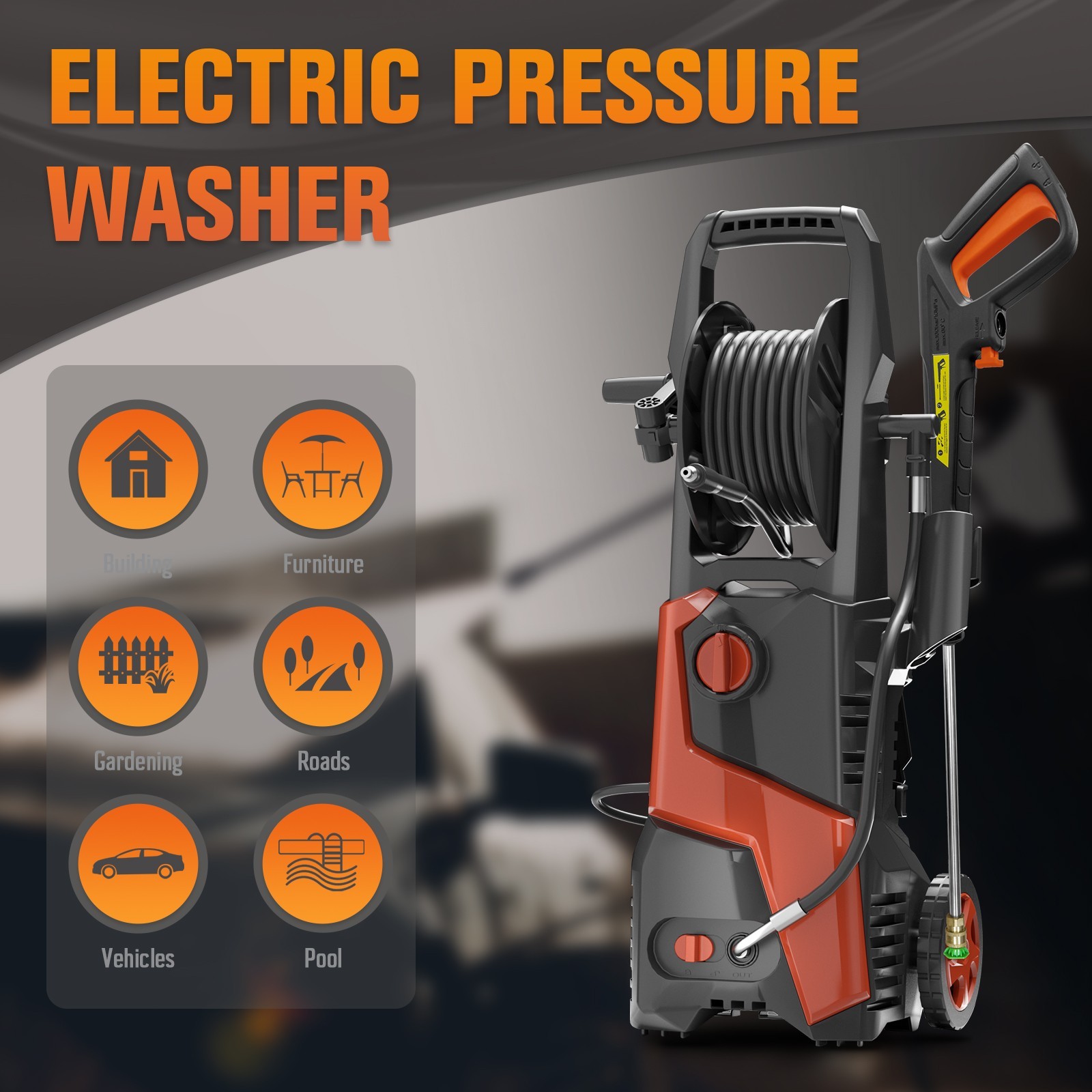 Pressure Washer 4200PSI 2.5GPM, Retractable Hose Reel, 4 Nozzle Tips, for Yard