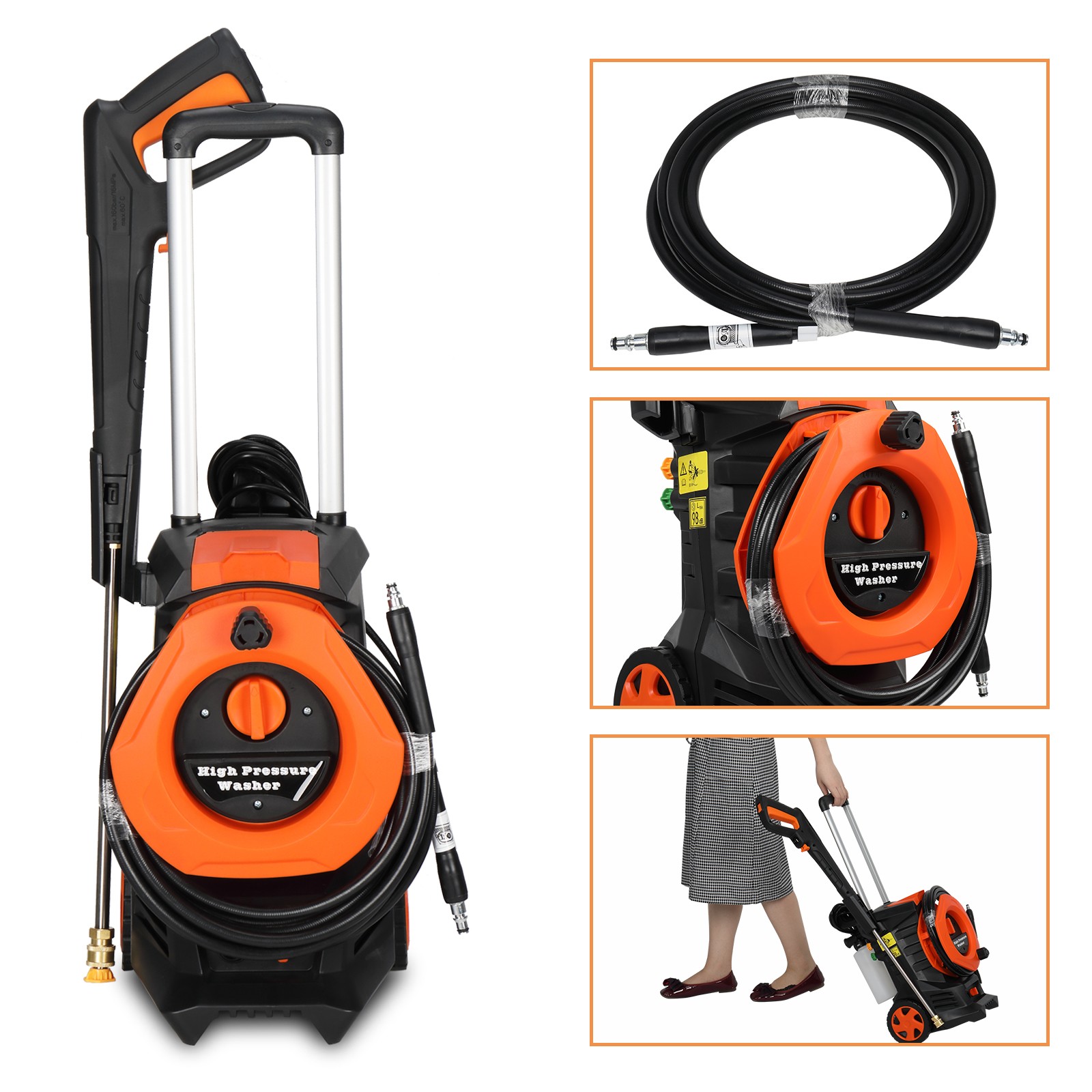 3380PSI 2 GPM High-Pressure Washer Power Cleaner Car Washing Machine with wheels