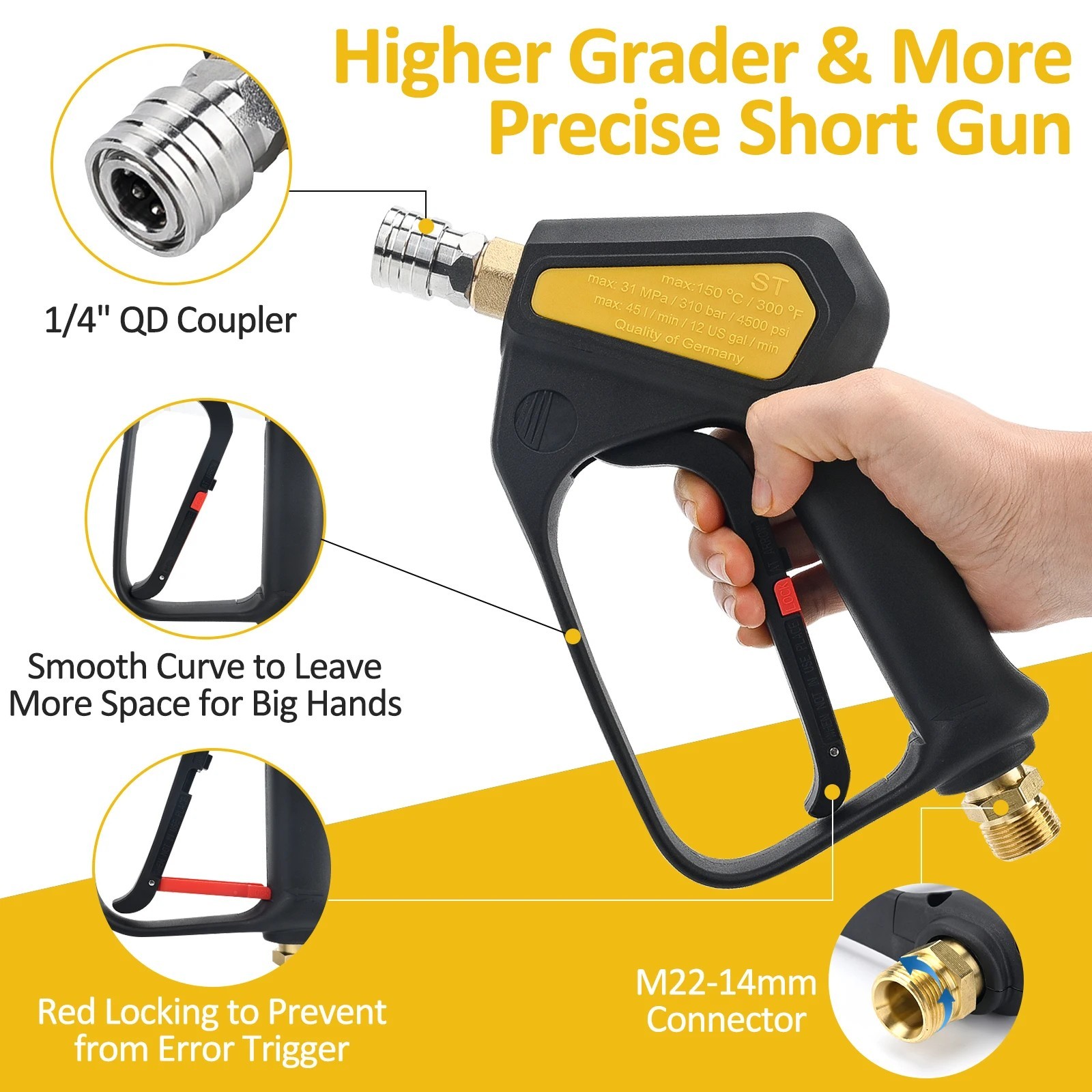 Pressure Washer Gun M22 14mm Aluminum Foam Cannon Adjustable Spray Swivel Kit