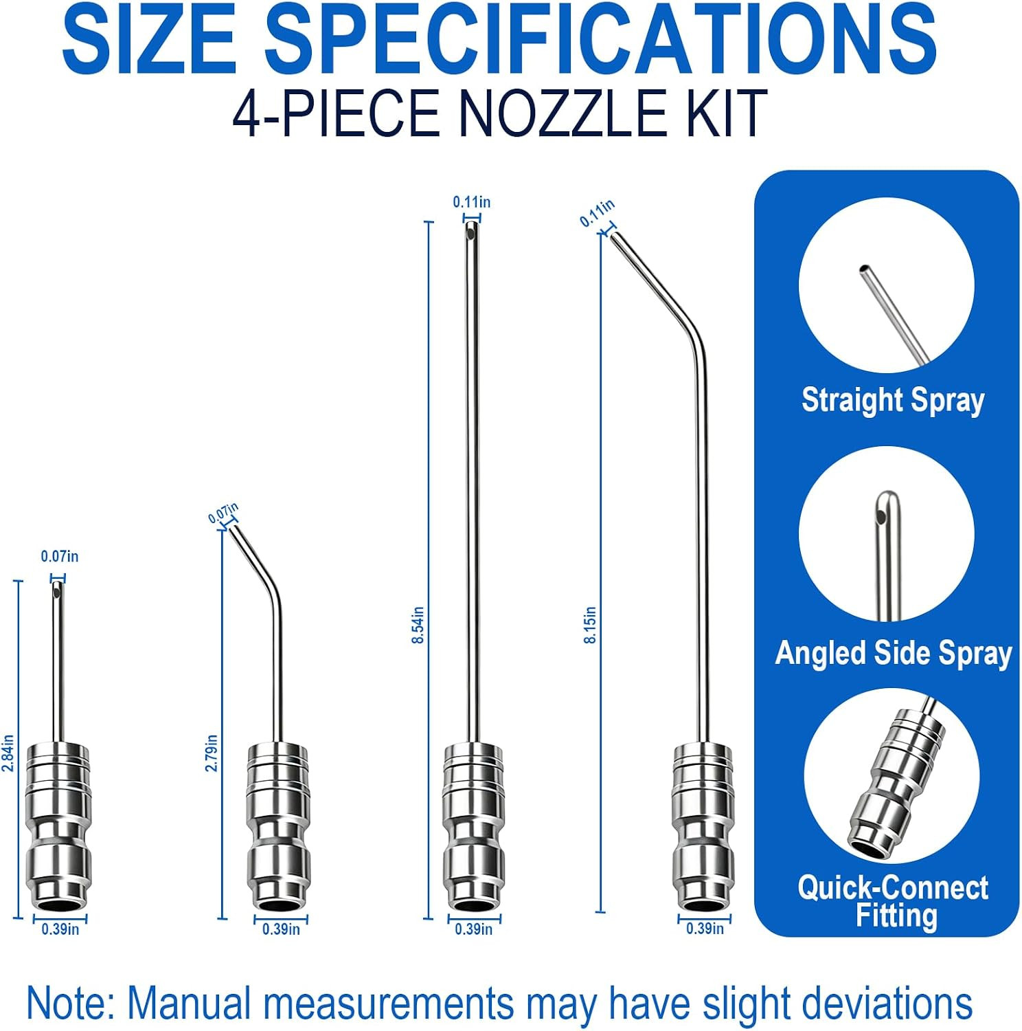 Pressure Washer Needle Nozzle Kit,4 Pack Stainless Steel Flush Wand Tips, 1/4 In
