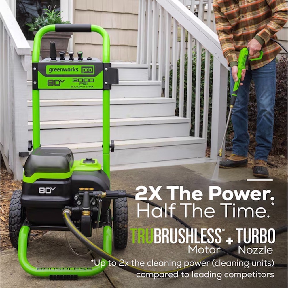 Greenworks 80V 3000PSI Pressure Washer w/ (2)x5Ah Battery & DualPort Charger