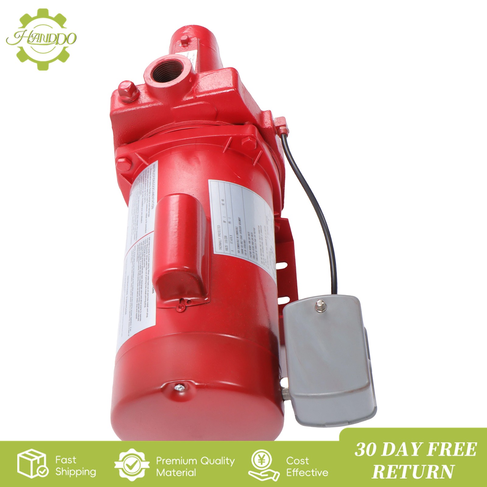 Shallow Well Jet Pump 1 HP 23 GPM, Cast Iron, 115/230V Dual Voltage, Red