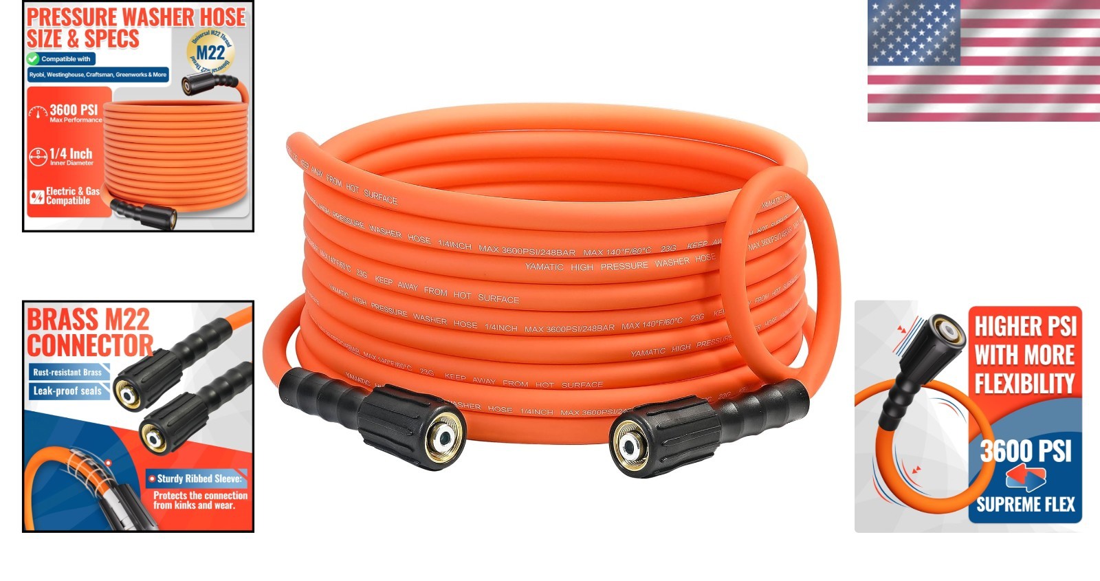 25 FT Kink Resistant Pressure Washer Hose – High-Visibility Orange for Easy Use