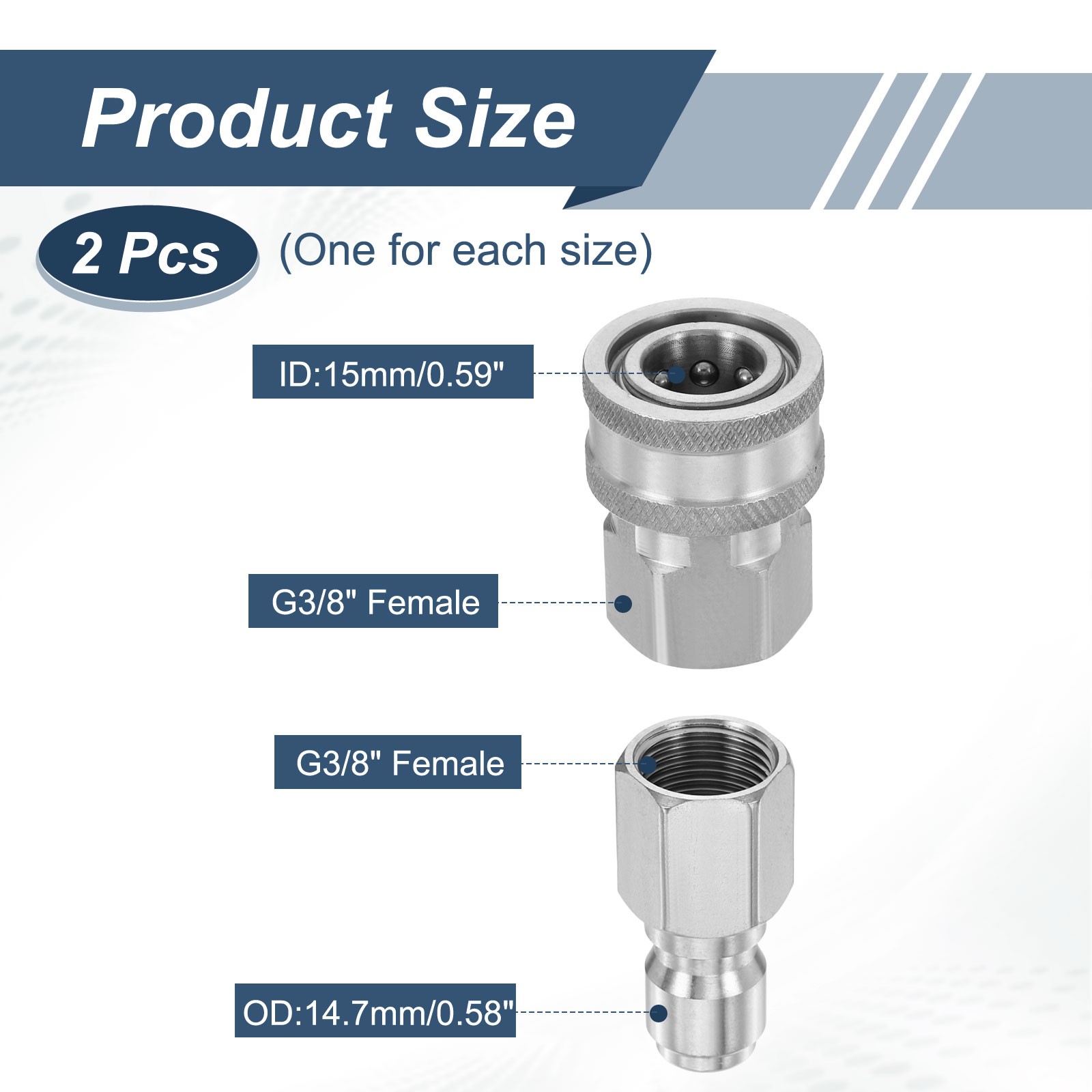 Pressure Washer Adapter, G3/8″ Male and Female Quick Plug Fittings Kit