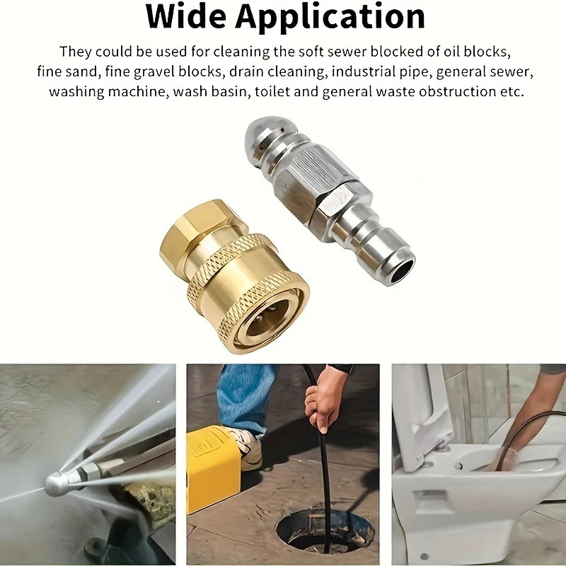 2Piece Cleaning Machine Drain Nozzle Set, Sewage Nozzle Combination, 1/4 Inch Hi