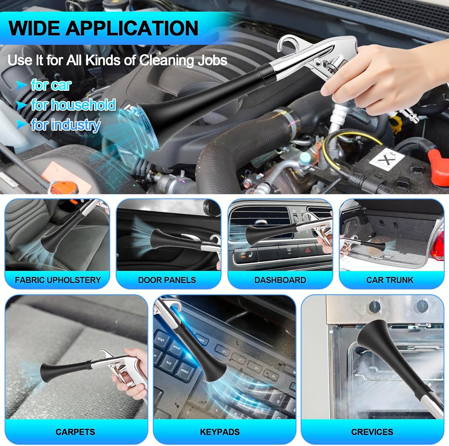 Dry Dust Blower Gun Dual Nozzle Pneumatic Tool for Car Body Wheel Tires Cleaning