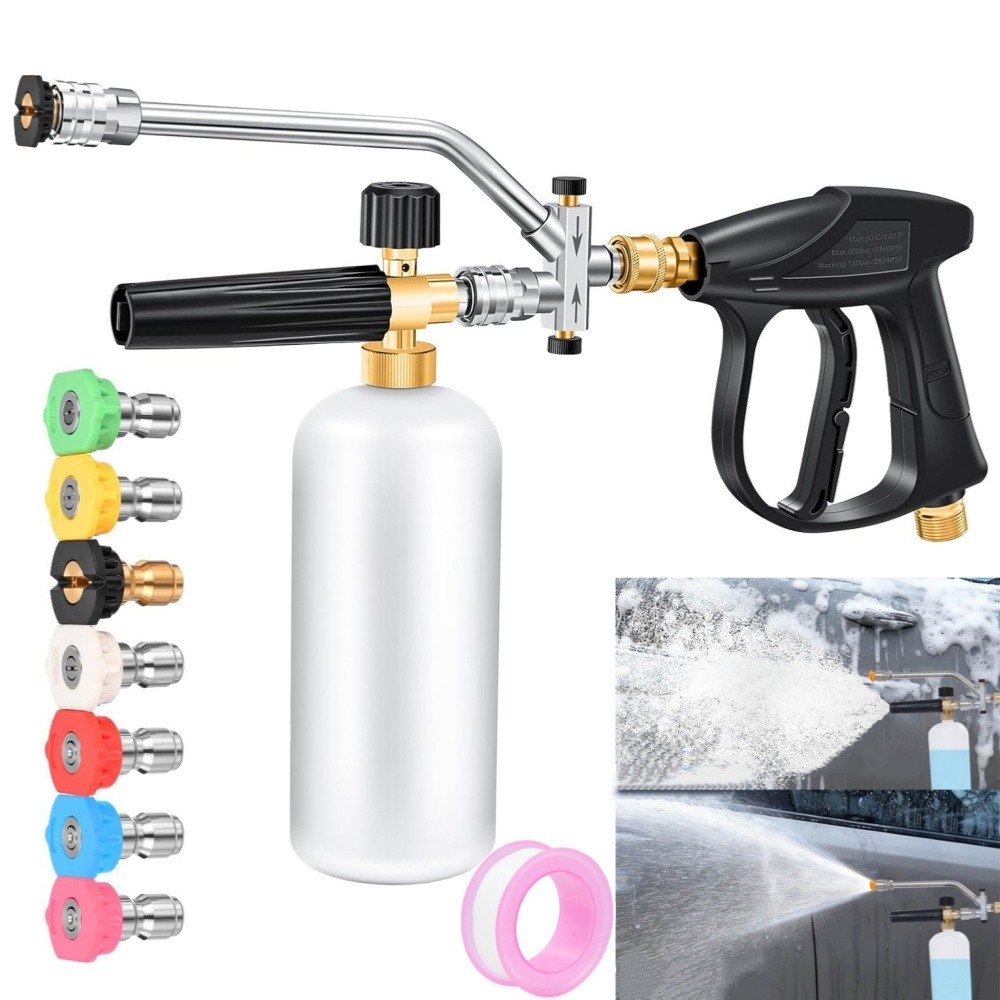 Pressure Washer Foam Cannon Dual-Connector Accessory 1/4″ QC 7 Nozzle Tips Kit