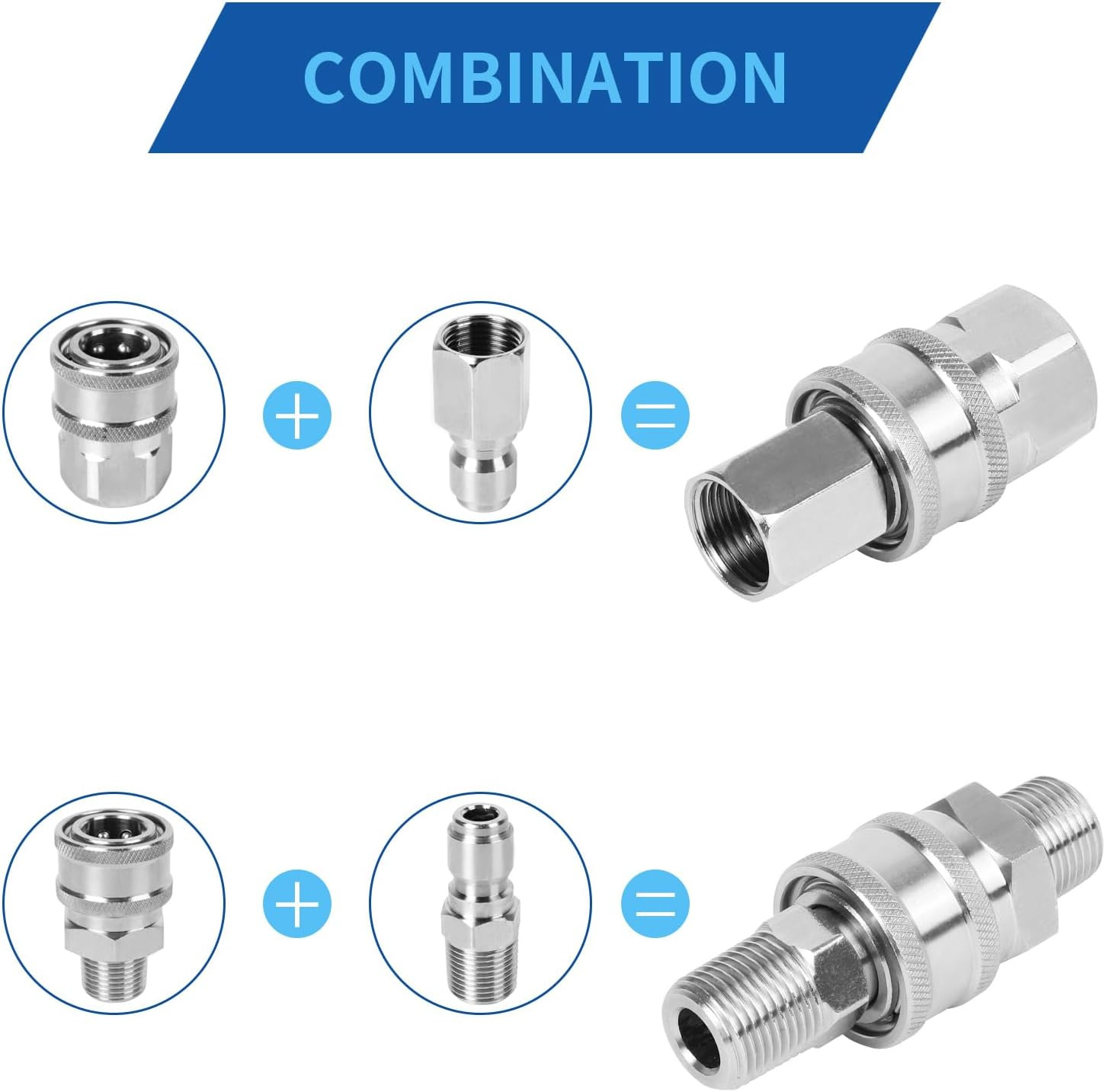 2 Sets 3/8 Inch Pressure Washer Coupler, Stainless Steel,Quick Connect Plug Male