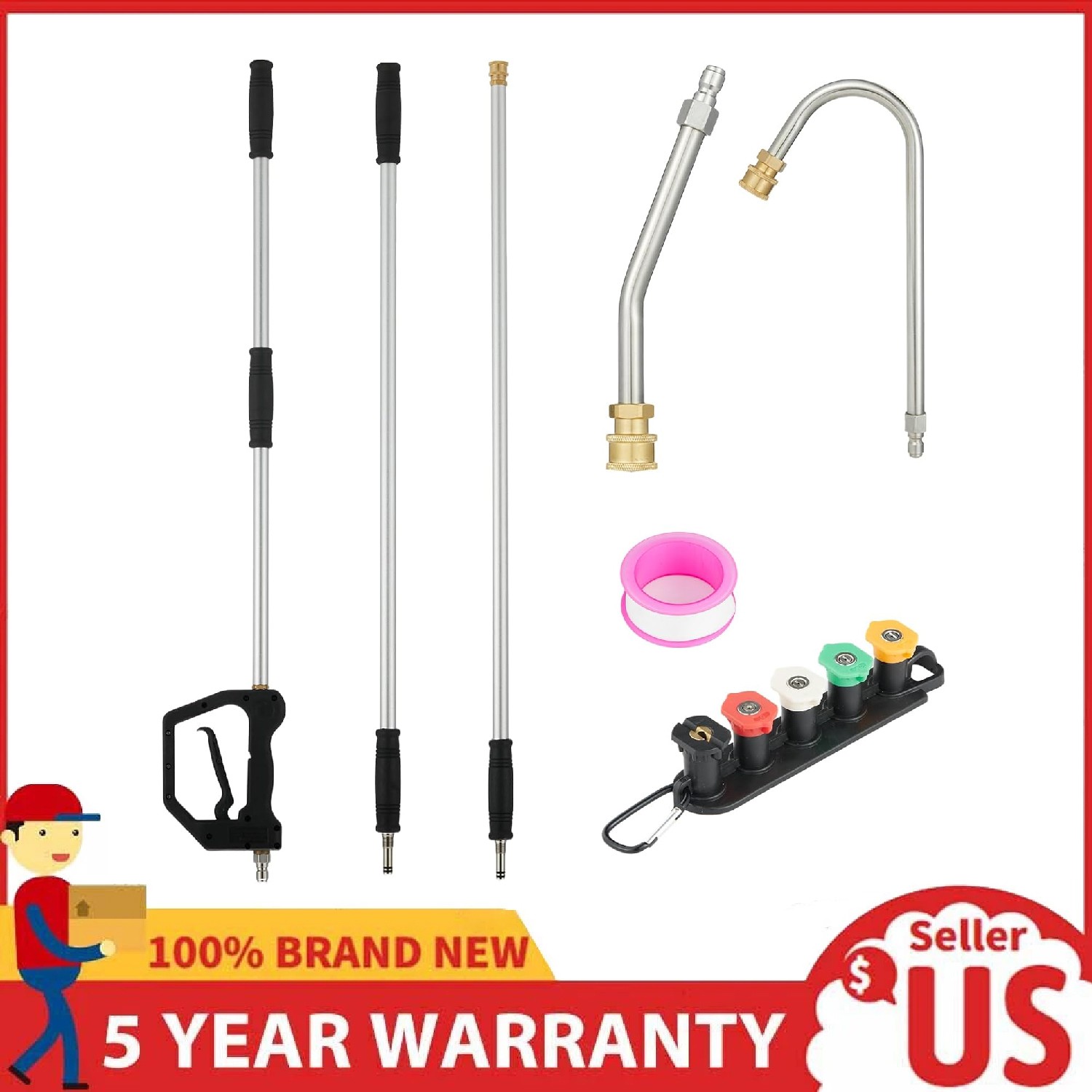 12FT Adjustable Pressure Washer Extension Wand Set , Telescopic Aluminum Lance