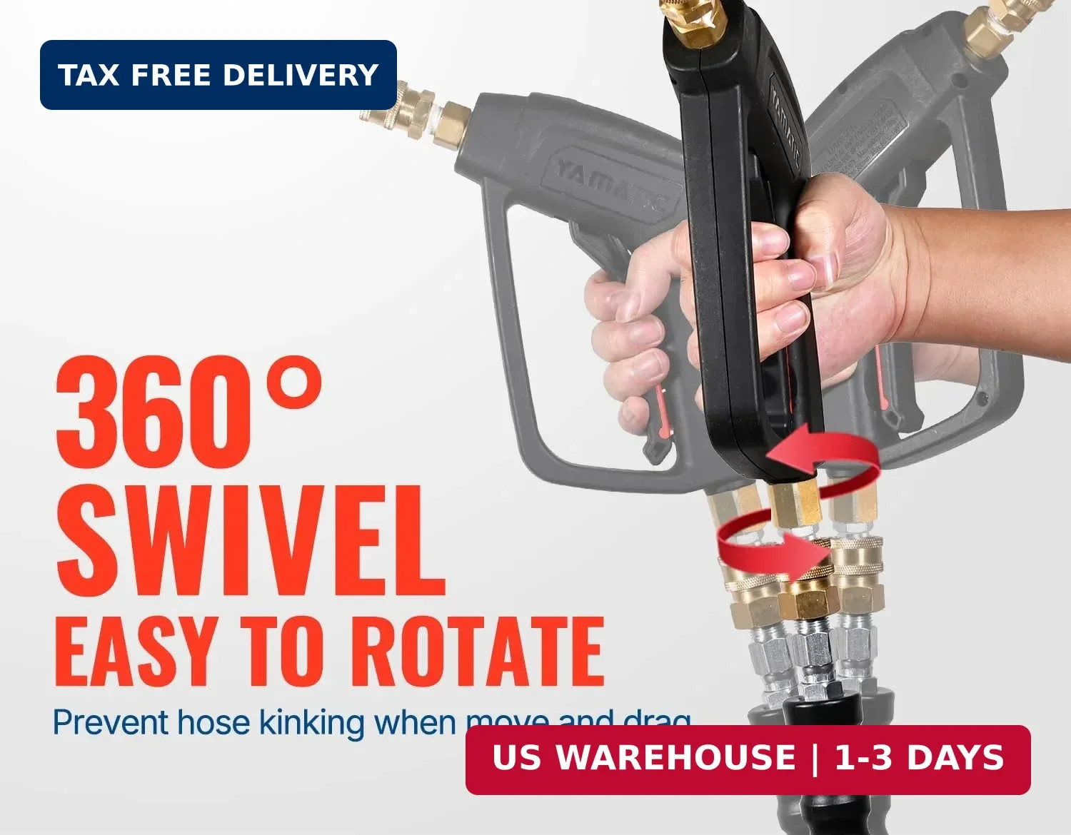 YAMATIC Pressure Washer Gun Wand with Swivel 3/8″ Plug & M22 Coupler, Stainless