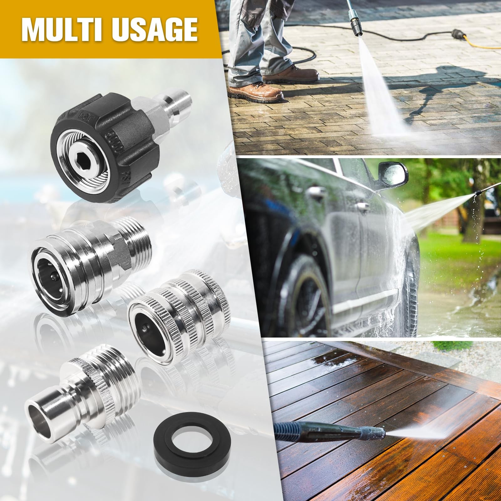 8 PCS Pressure Washer Adapter Set Stainless Steel M22 14mm Swivel To 3/8