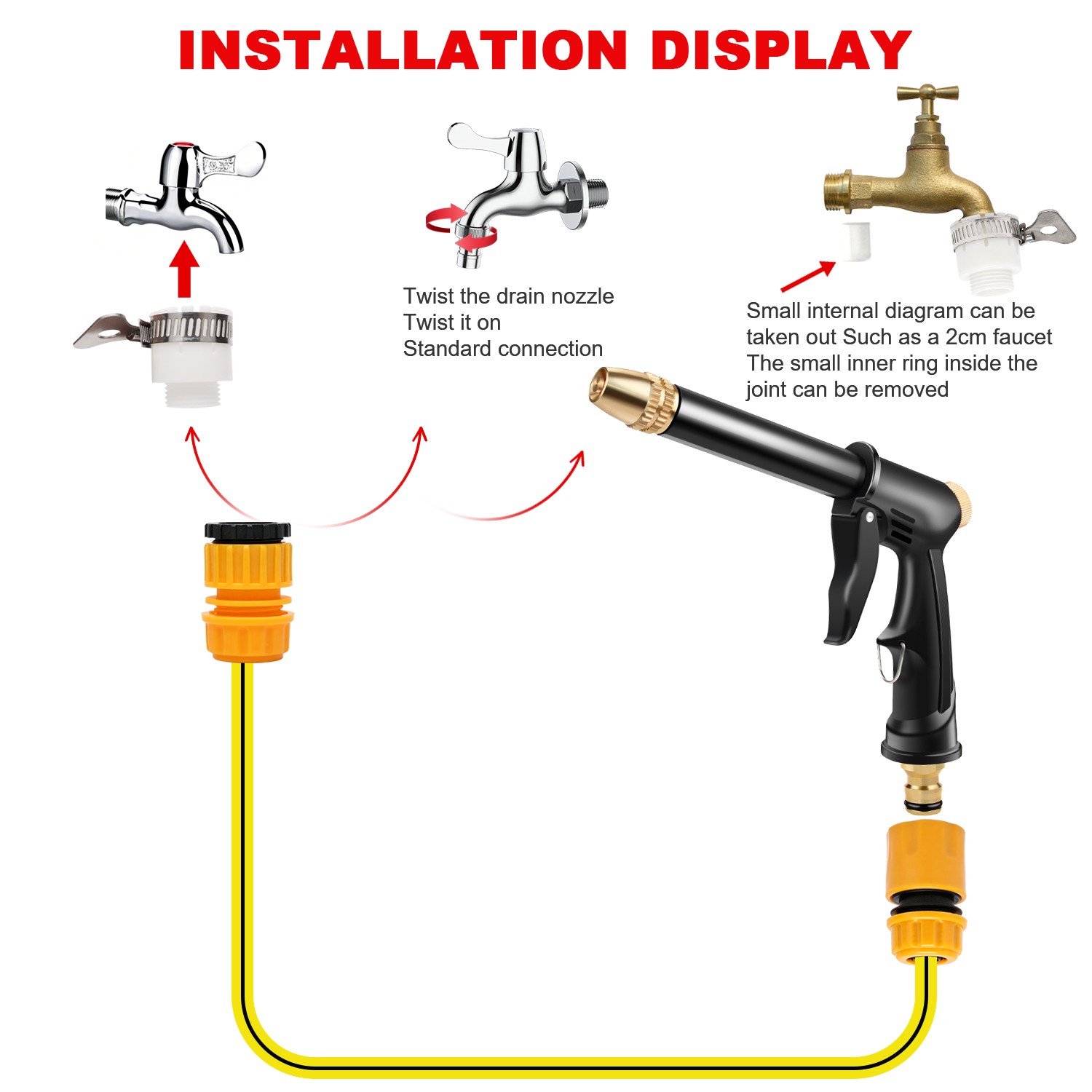 High Pressure Water Spray Gun – Brass Nozzle for Car Wash&Garden Hose Heavy Duty
