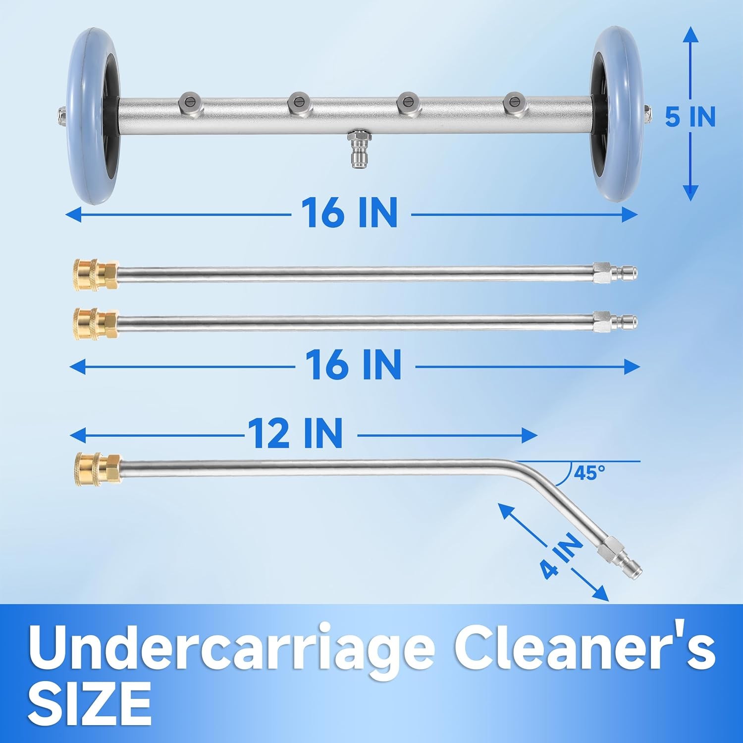 16 Inch Undercarriage Car Washer Pressure Washer Under Car Cleaner W/ 3 Pcs