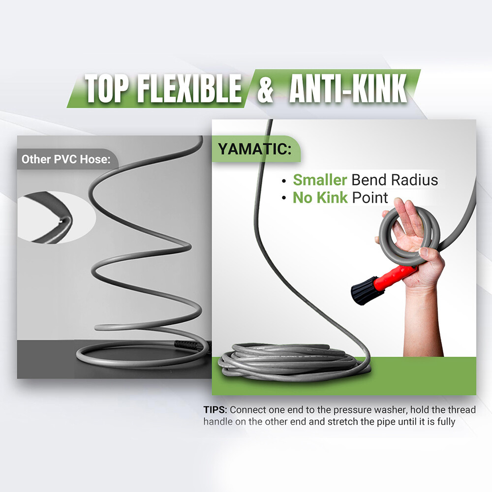 YAMATIC High Pressure Washer Hose 25/50/100 FT 1/4″ Super Flexible Hose M22-14mm