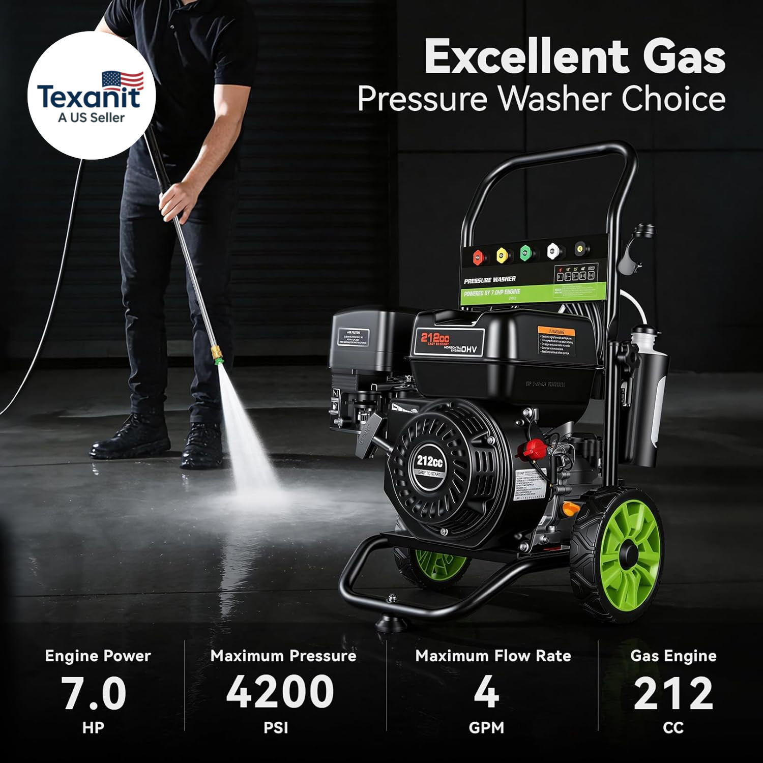 Professional 4200PSI 4GPM 212CC Gas Exterior Cleaner, 7.0HP Commercial Gas Washi