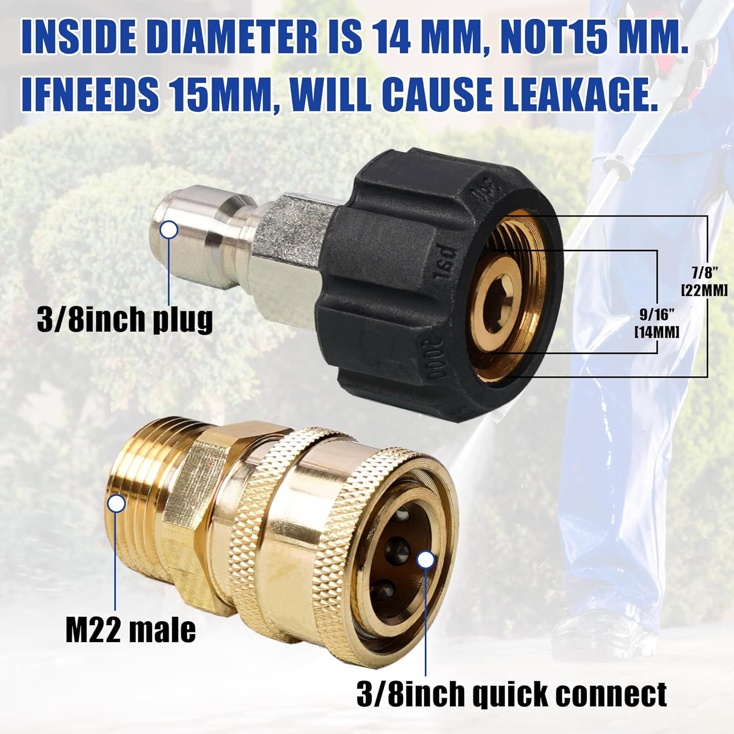 Pressure Washer Quick Connect Fittings M22 14Mm to 3/8 In Power Washer Adapter,
