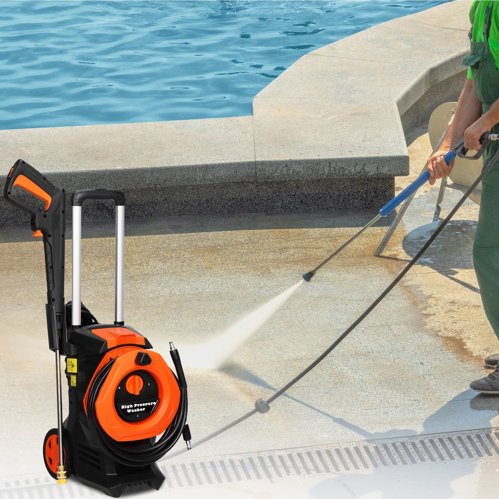 3380PSI 2 GPM High-Pressure Washer Power Cleaner Car Washing Machine with wheels