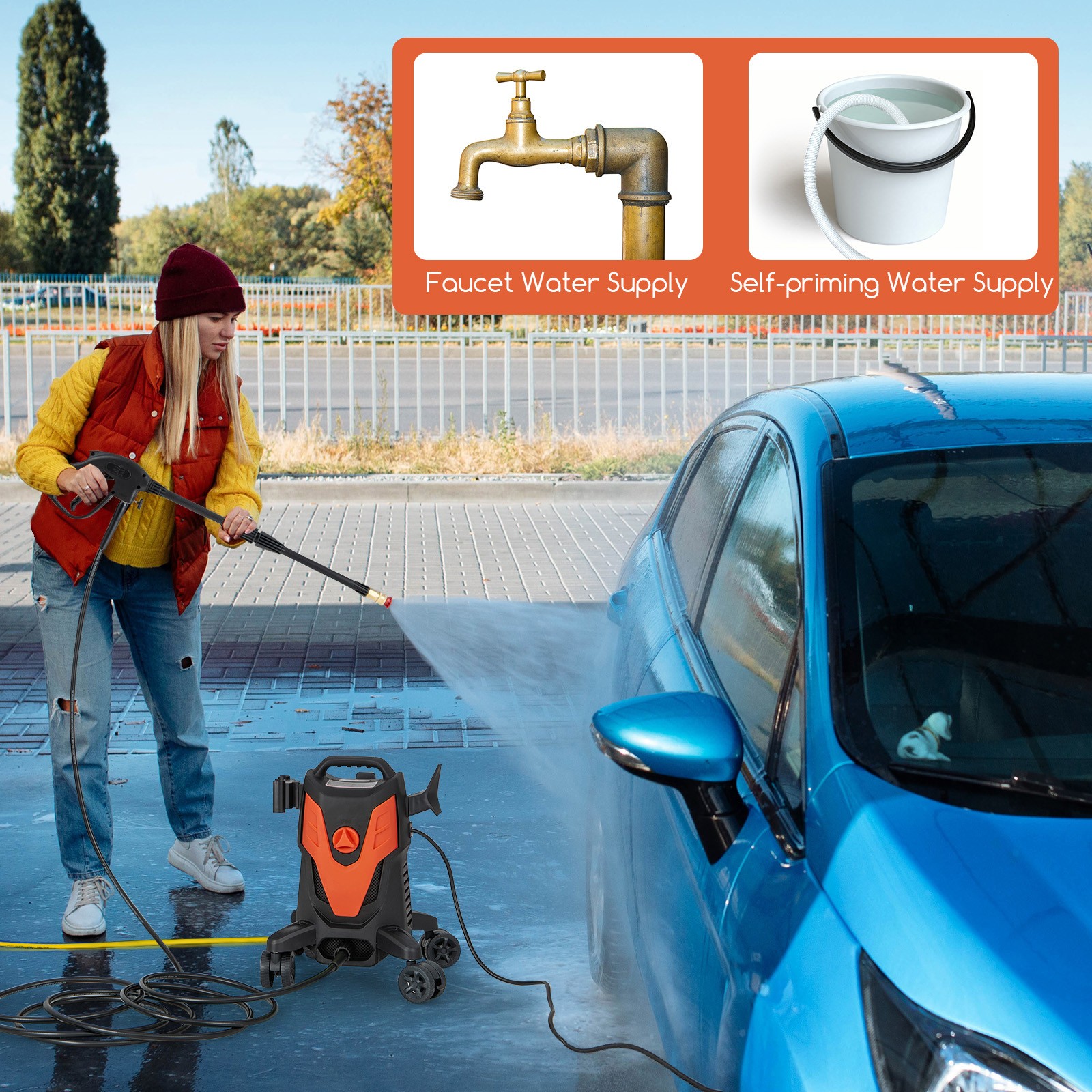 2400 PSI High Pressure Cleaner Machine Electric Pressure Washer w/4 Wheels