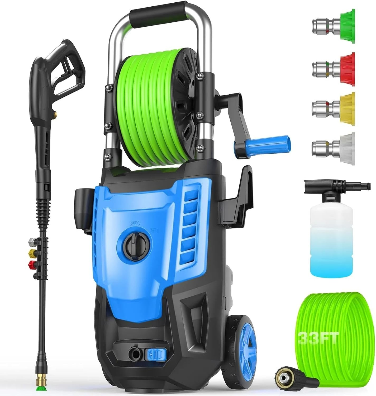 **4800 PSI Pressure Washer 33FT Hose 4 Nozzles Foam Cannon Home Car Patio Blue P