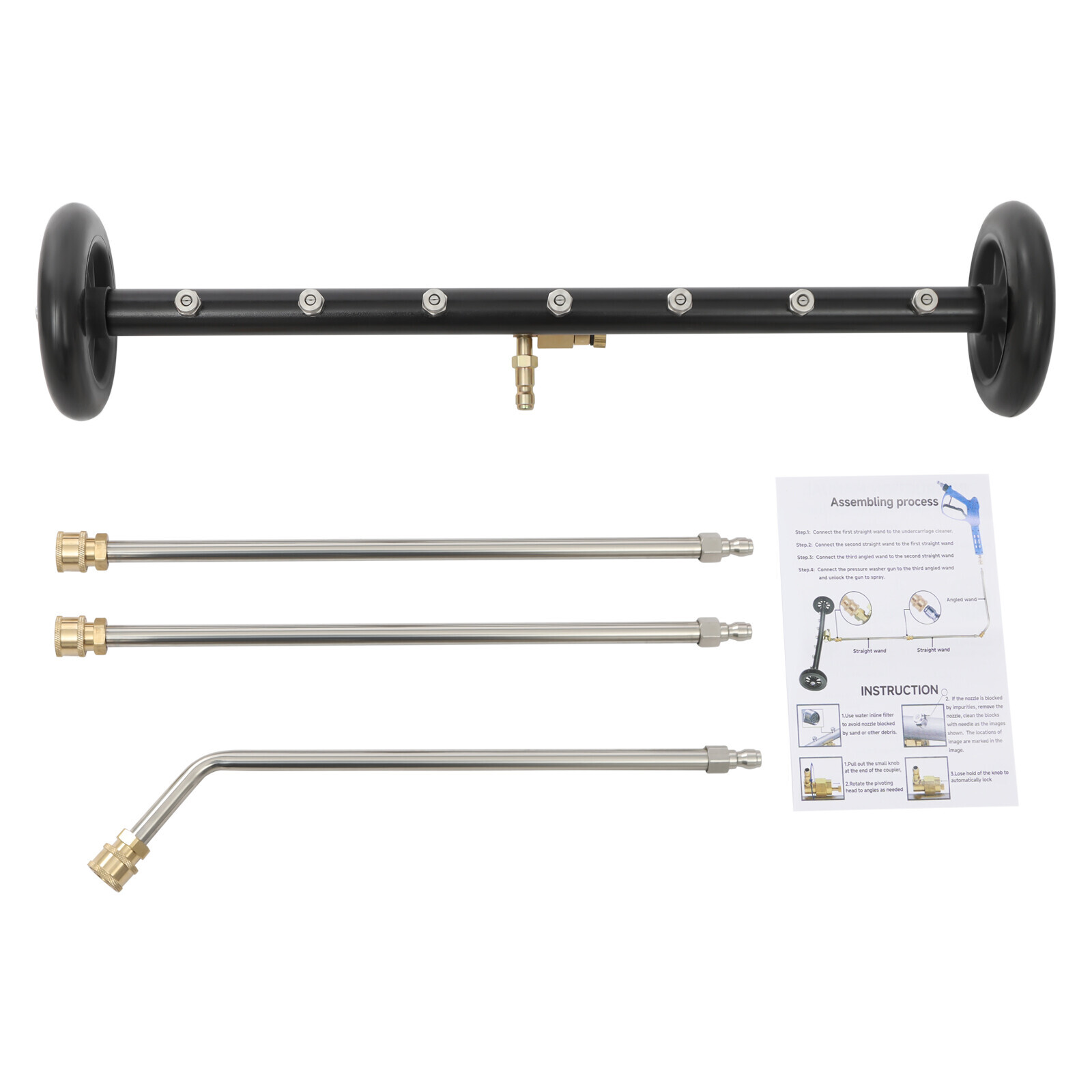 2-in-1 Undercarriage Pressure Washer Attachment Cleaner Water Broom 7 Nozzles