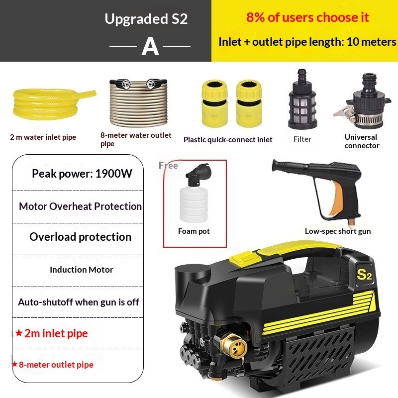 S2 Waterproof High-Pressure Car Wash Machine 220V Induction Motor Water Pump