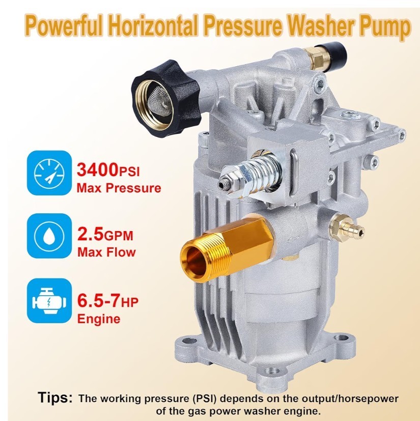 3/4″ Horizontal Pressure Washer Pump 3400 PSI 2.5 GPM Replacement