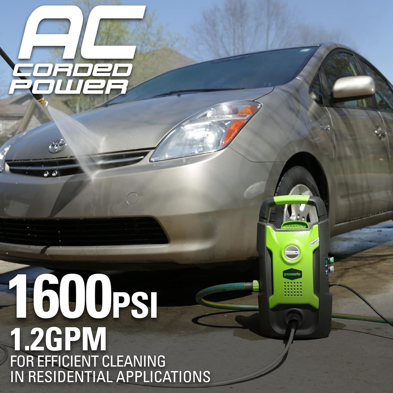 1600 PSI Electric Pressure Washer Lightweight 20 FT Hose 35 FT Power Cord Patio