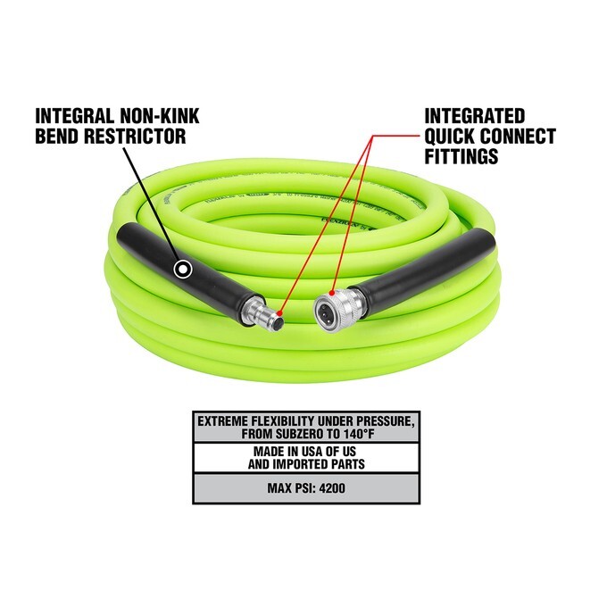 Flexzilla Pressure Washer Hose 3/8 in x 50 ft 4200 PSI Cold Water No Kinking!