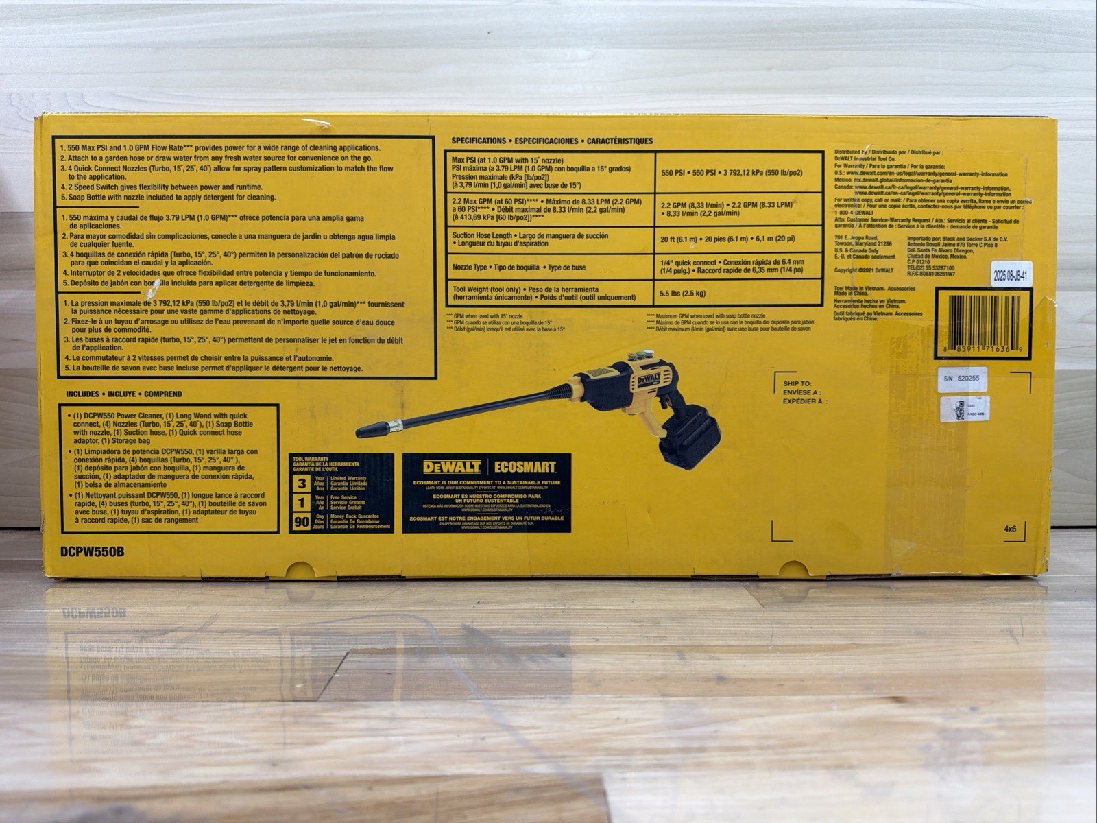DeWalt DCPW550B 20V MAX 550 PSI Cordless Power Cleaner Tool Only New in Box