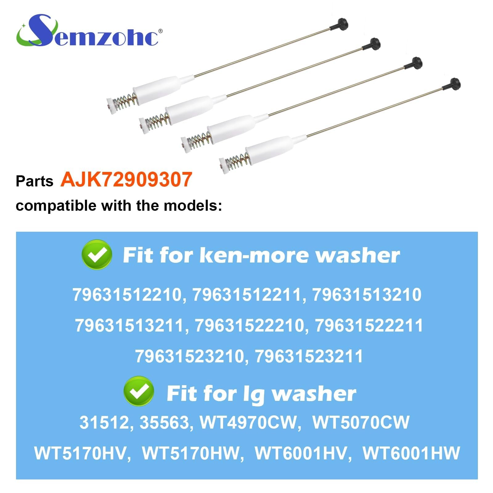 AJK72909307 4902EA1002E Washer Suspension Rod Kit 25.8 inch Replacement Fit f…